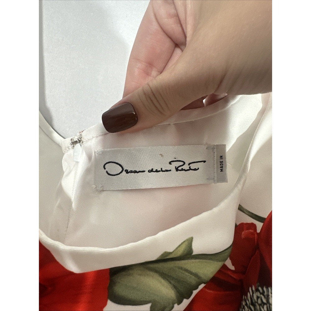 NWD $6000 Oscar de la Renta [ 10‎ ] Poppies Floral Scoop Midi Dress White Red - Picture 8 of 16